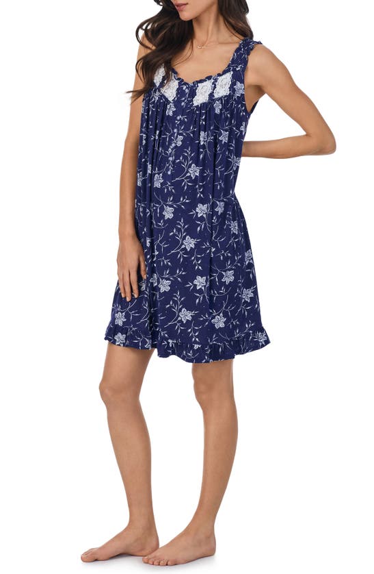 Shop Eileen West Sleeveless Jersey Short Nightgown In Navy Print