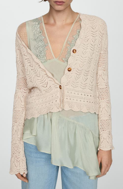 Mango Sito Open Stitch Cardigan In Light Pastel Brown