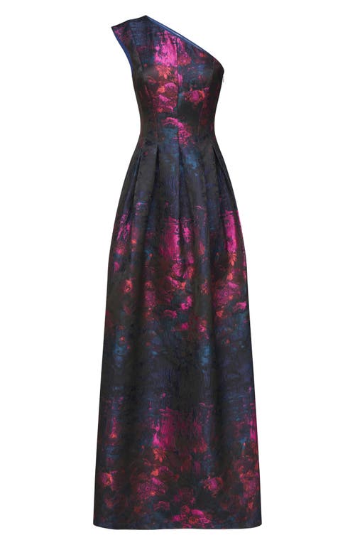 Shop Kay Unger Cara One-shoulder Gown In Dark Ink/cerise