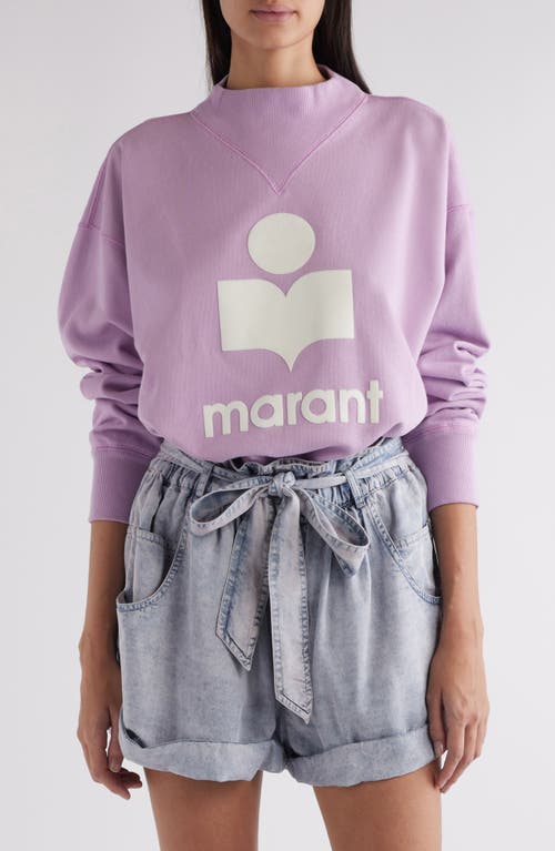 Shop Isabel Marant Étoile Moby Mock Neck Cotton Blend Logo Graphic Sweatshirt In Lilac/ecru