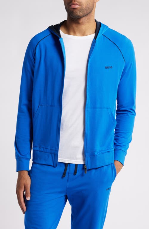 Shop Hugo Boss Boss Mix Match Zip Hoodie In Bright Blue