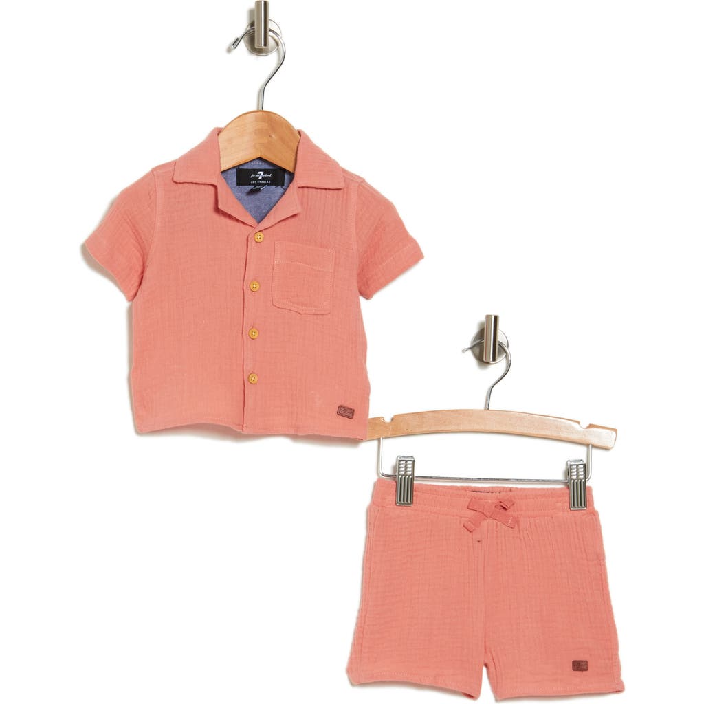Shop 7 For All Mankind Gauze Cotton Top & Shorts Set In Terracotta
