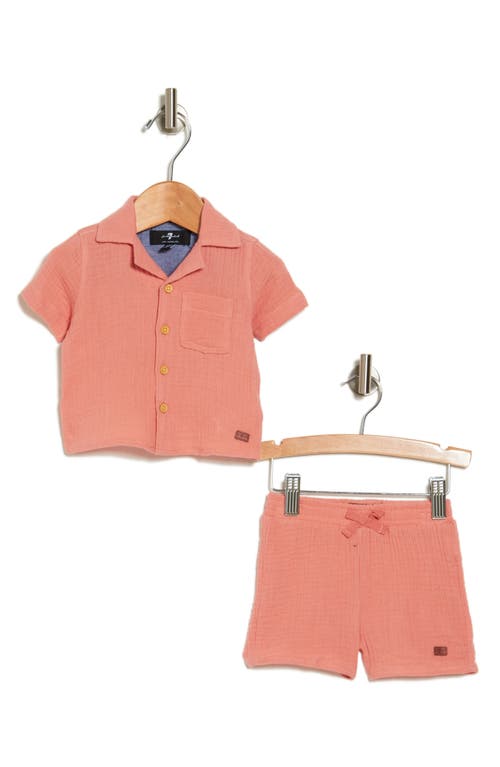Shop 7 For All Mankind Gauze Cotton Top & Shorts Set In Terracotta