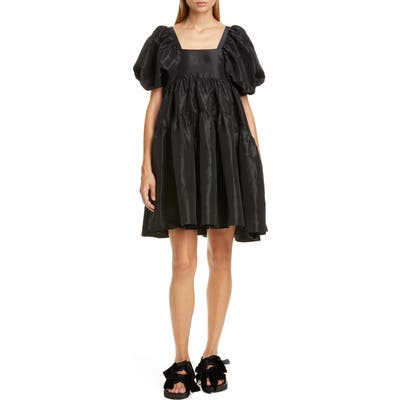 Cecilie Bahnsen Ami Velvet Bow Faille Babydoll Minidress, US / 10 UK - Black