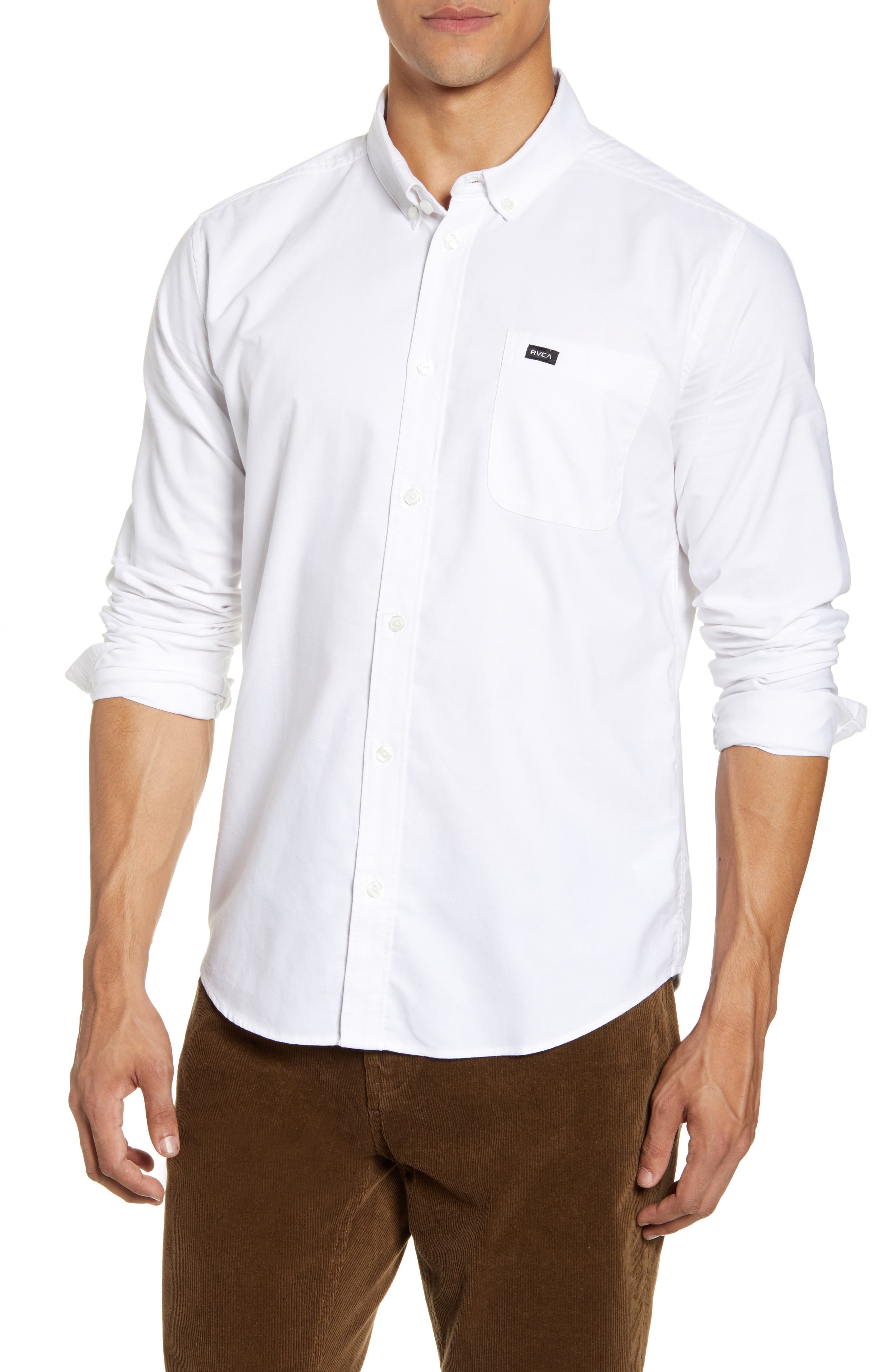 Rvca That'll Do Button-down Slim Fit Shirt In White