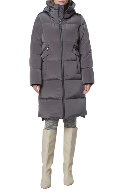 Andrew Marc Palma Shimmer Water Resistant Hooded Down Puffer Jacket in Pavement