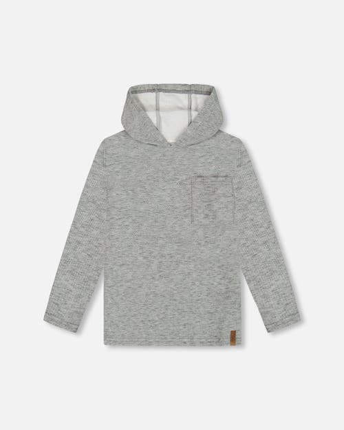 Shop Deux Par Deux Boy's Super Soft Brushed Hooded T-shirt With Pocket Dark Gray Mix In Anthracite