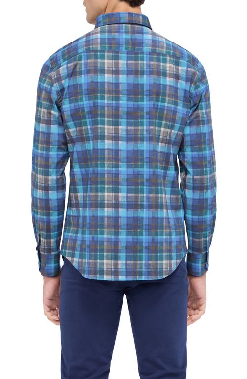 Shop Bugatchi Karl Shaped Fit Check Stretch Button-up Shirt In Teal