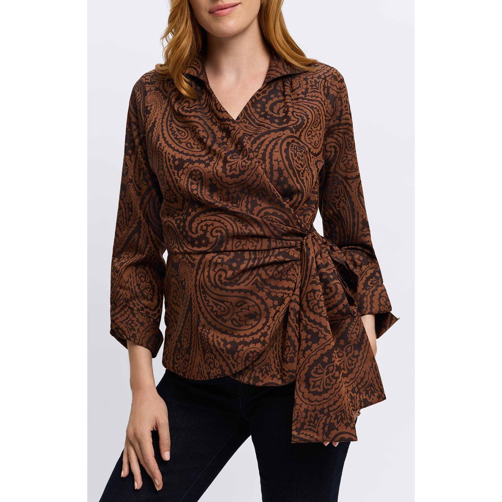 Foxcroft Saline Paisley Jacquard Wrap Top In Macchiato/black