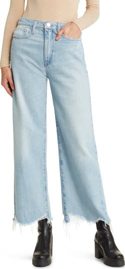 Wide leg frayed cropped sales jeans