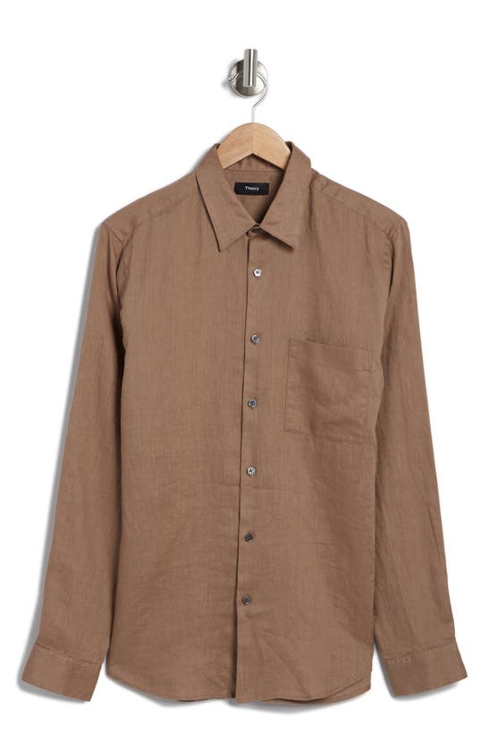 Theory Irving Linen Button-up Shirt In Fossil