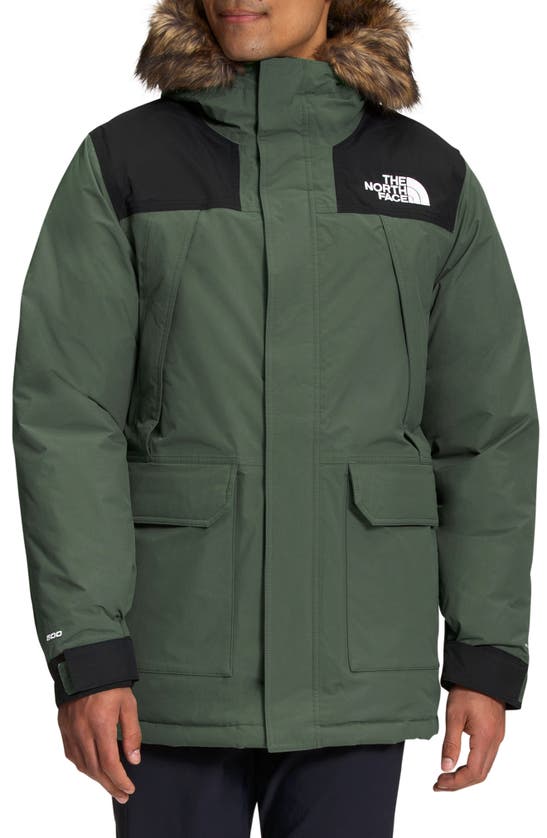 The North Face Mcmurdo Waterproof 550 Fill Power Down Parka With Faux Fur Trim In Thyme/ Black