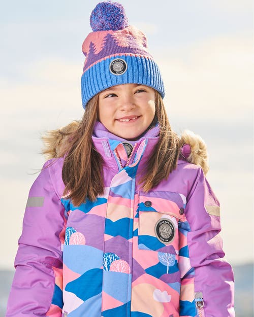 Deux Par Deux Girl's Knit Hat Mauve Pine And Blue In Tree Jacquard
