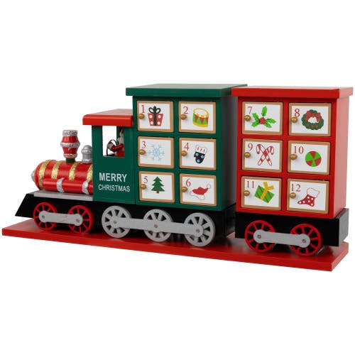 NORTHLIGHT NORTHLIGHT 16.5" LOCOMOTIVE TRAIN WOODEN CHRISTMAS ADVENT CALENDAR 