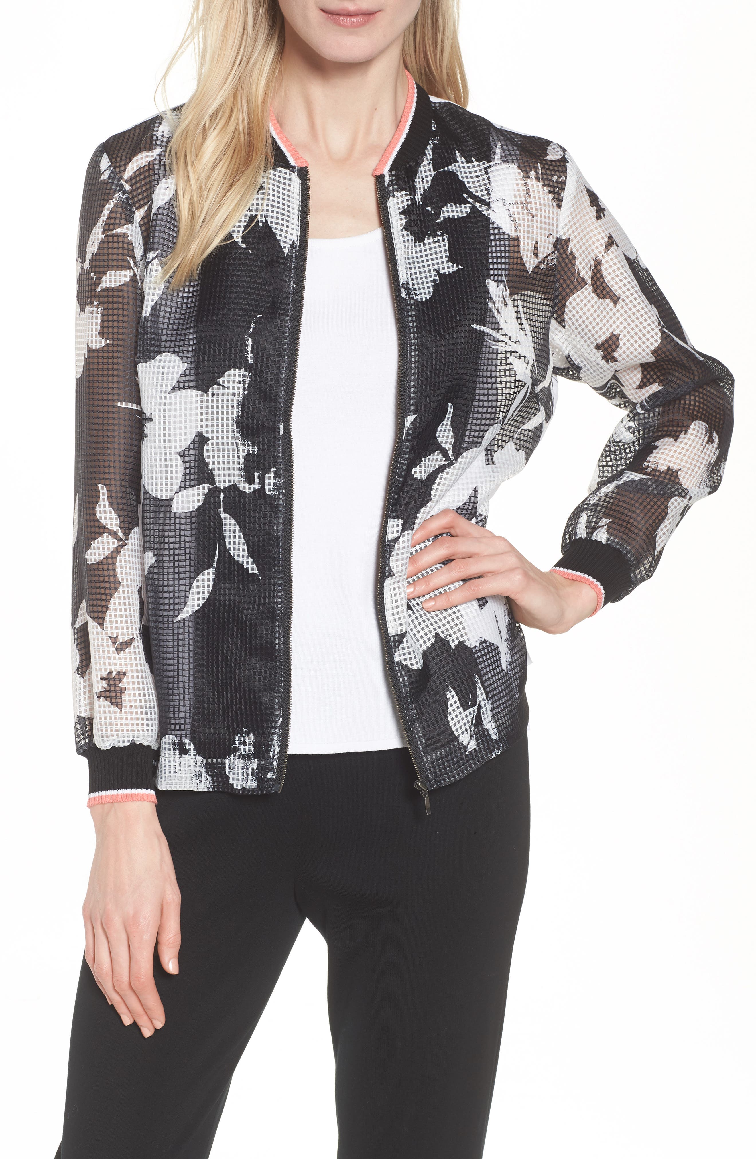 Ming Wang Floral Mesh Bomber Jacket Nordstrom