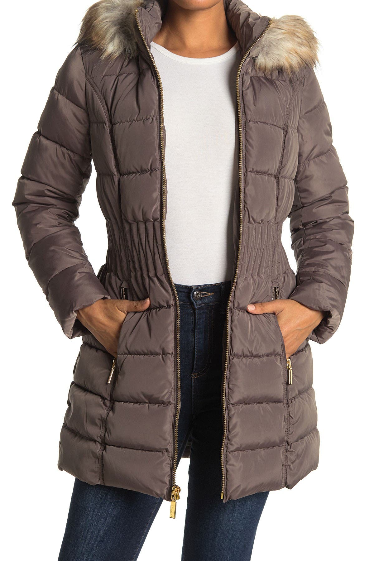 Laundry By Shelli Segal Faux Fur Hood Quilted Puffer Jacket In Warm ...