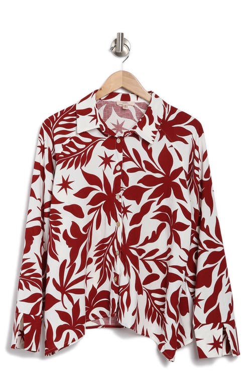 Shop Como Vintage Floral Print Button Front Shirt In Cloud Dancer/sun Dried Tomato