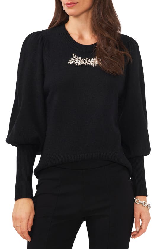 CHAUS CHAUS RHINESTONE COZY BALLOON SLEEVE SWEATER