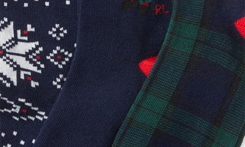 Shop Polo Ralph Lauren Artic Holiday Bear Assorted 3-pack Cotton Blend Crew Socks Gift Box In Navy Multi