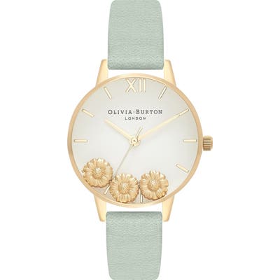 Olivia Burton Dancing Daisy Leather Strap Watch, 30Mm
