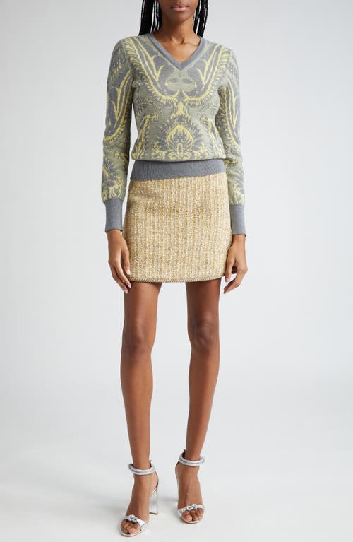 Shop Etro Bouclé Tweed Miniskirt In Beige Multi