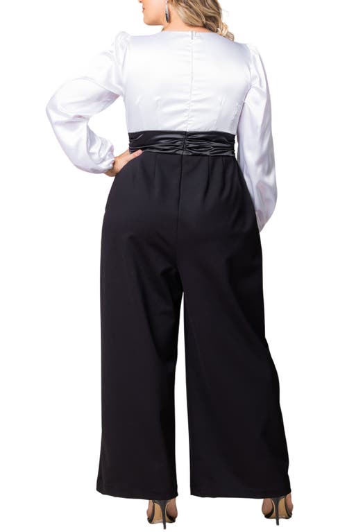 Shop Kiyonna Refined Puff Shoulder Long Sleeve Wide Leg Jumpsuit In Black Tie Affair