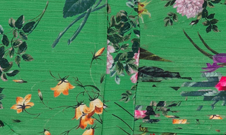 Shop Betsy & Adam Floral Print Metallic Ruffle Chiffon Gown In Green/ Multi