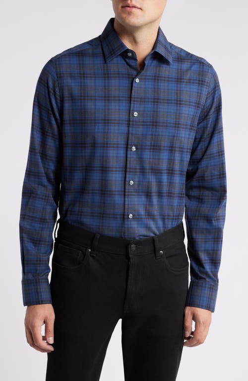 Shop Scott Barber Plaid Stretch Cotton & Cashmere Button-up Shirt In Navy