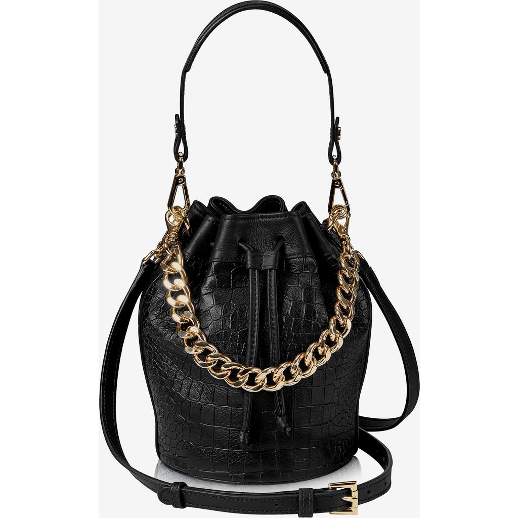 Gigi New York Brooklyn Bucket Bag In Black Embossed Croc