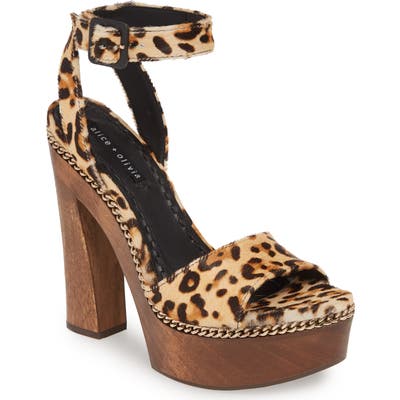 Alice + Olivia Faria Genuine Calf Hair Platform Sandal- Brown