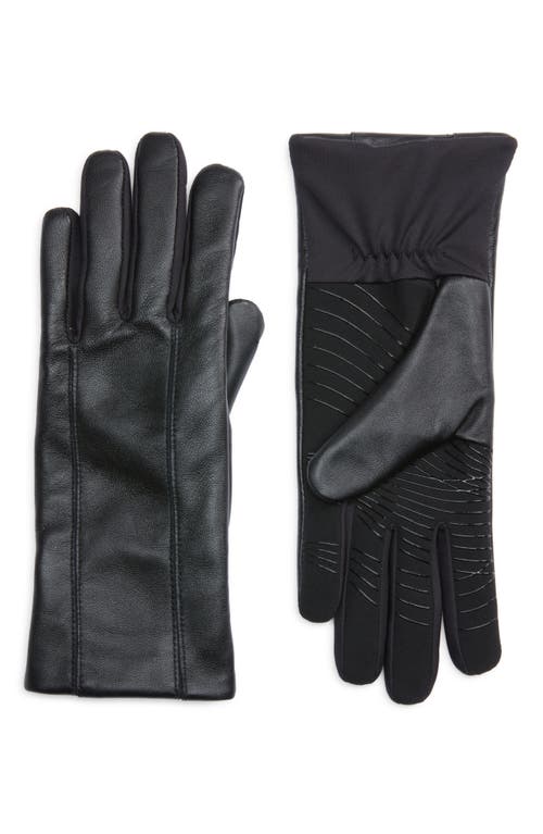 Women's Stretch Knit & Leather Grip Gloves in Black