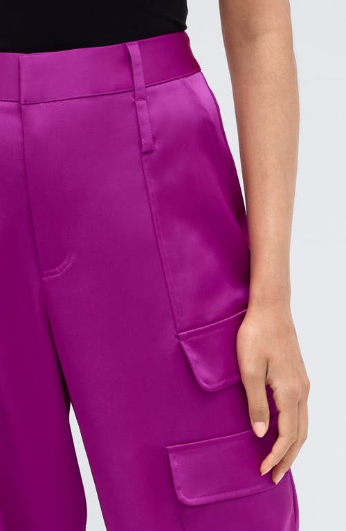 Kenneth Cole Satin High Rise Cargo Wide Leg Pant In Purple
