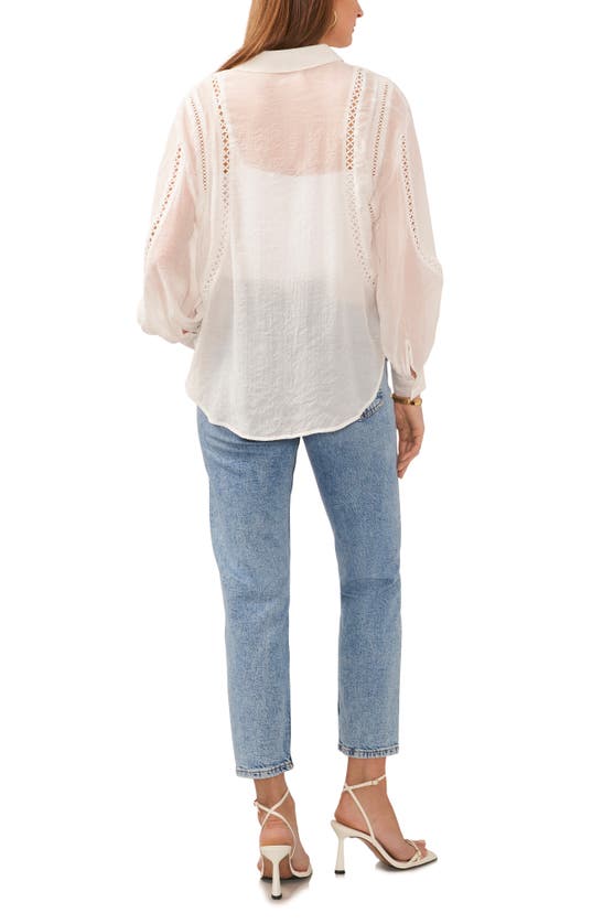 Shop Vince Camuto Sheer Openwork Detail Button-up Shirt In New Ivory