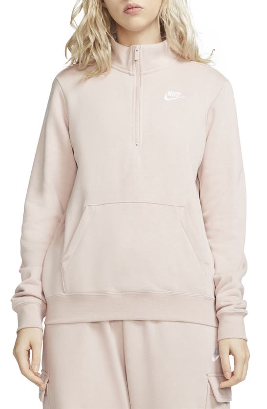 Nike Sportswear Club Fleece Quarter Zip Pullover In Pink Oxford/ White