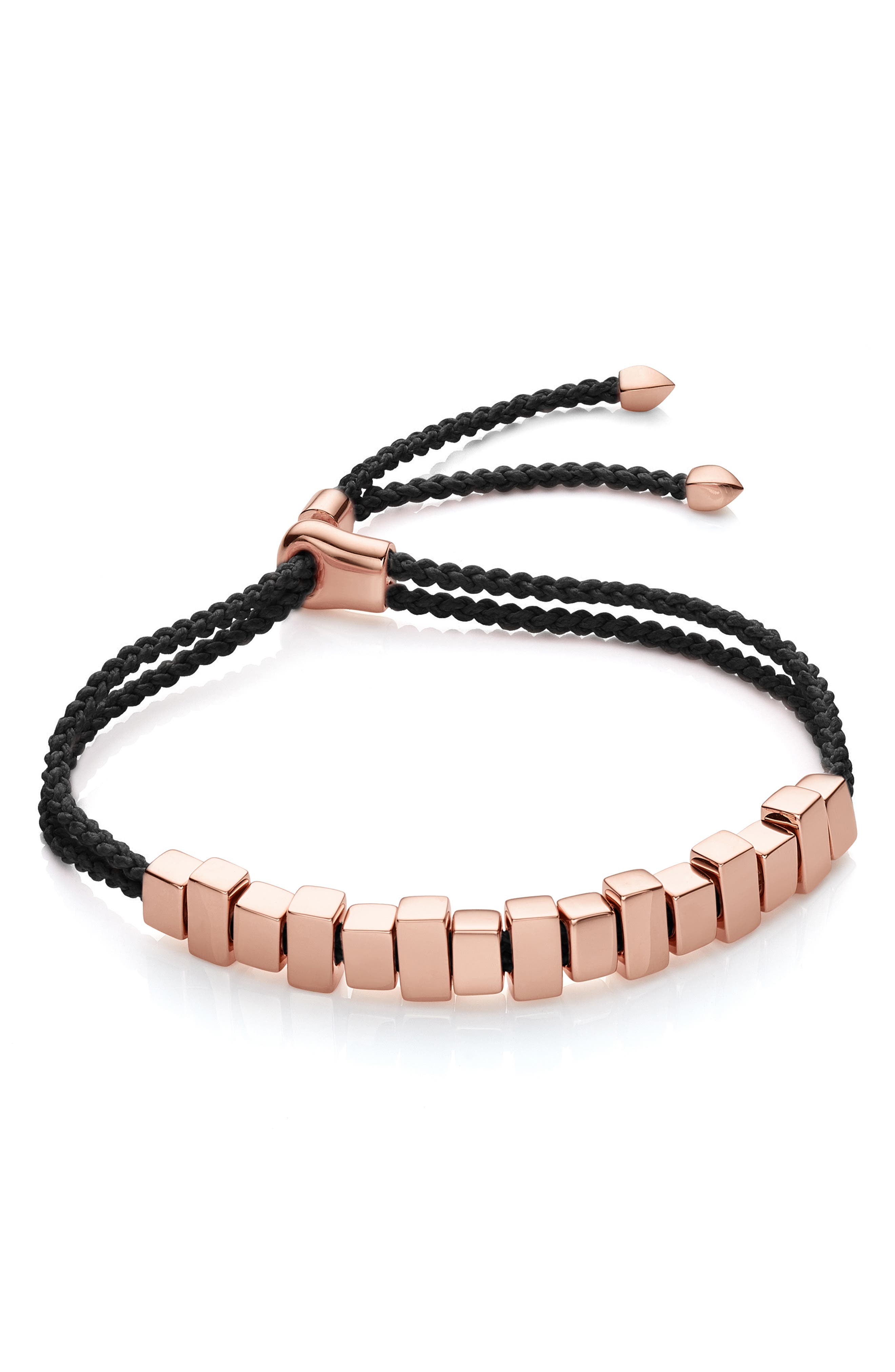 Monica Vinader Linear Ingot Friendship Bracelet In Rose Gold/ Black