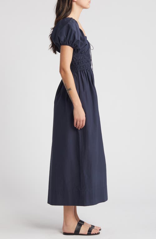 Shop Faithfull The Brand Seine Puff Sleeve Silk & Cotton Dress In Midnight