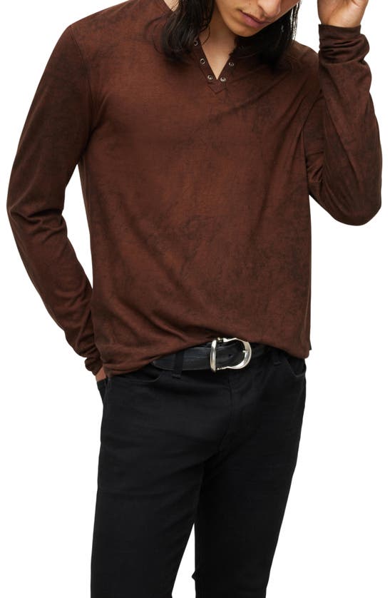 John Varvatos Danville Long Sleeve Slub Jersey Henley In Copper