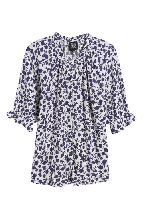 Shop Bobeau Print Ruffle Blouse In Ivory/navy