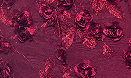 Xscape Evenings Embroidered Floral Long Sleeve Gown In Garnet