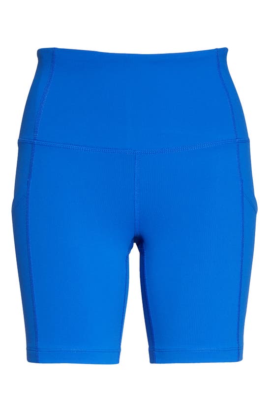 Zella Live In High Waist Pocket Bike Shorts In Blue Rapid