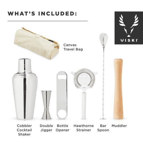 Viski 7-piece Travel Barware Set In Brown