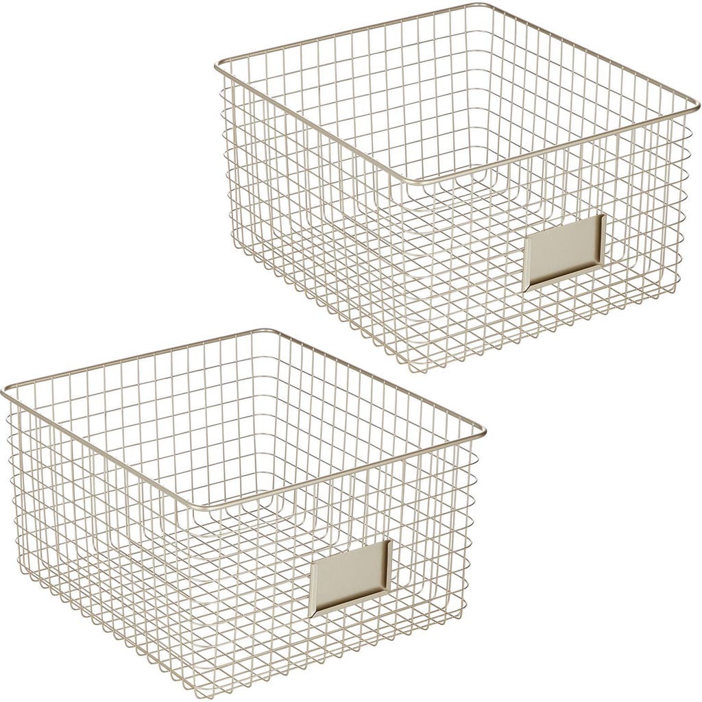 Mdesign Bedroom Closet Storage Organizer Basket With Label Slot, 2 Pack In Satin