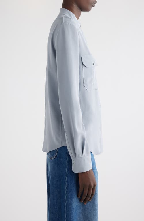 Shop Chloé Military Style Silk Crepe Button-up Shirt In Ash Blue