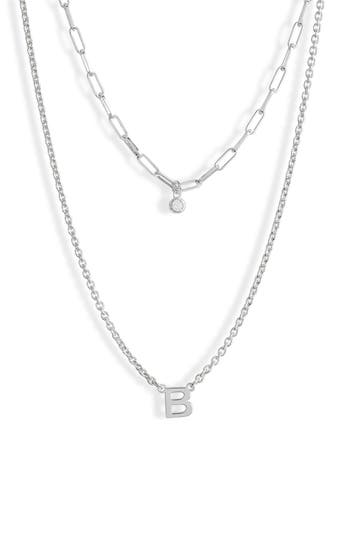 Meshmerise Diamond Initial Charm Necklace In Metallic