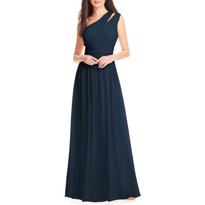 #levkoff Chiffon One-Shoulder Gown, Blue