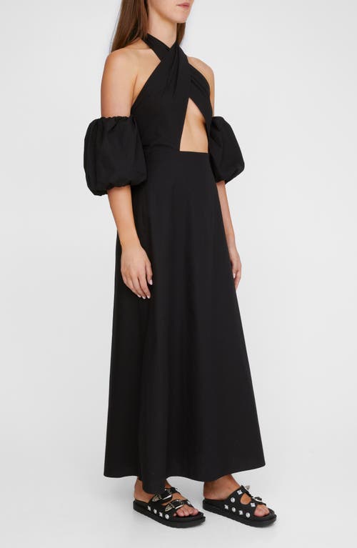 Shop Nasty Gal Cutout Halter Cold Shoulder Puff Sleeve Maxi Dress In Black