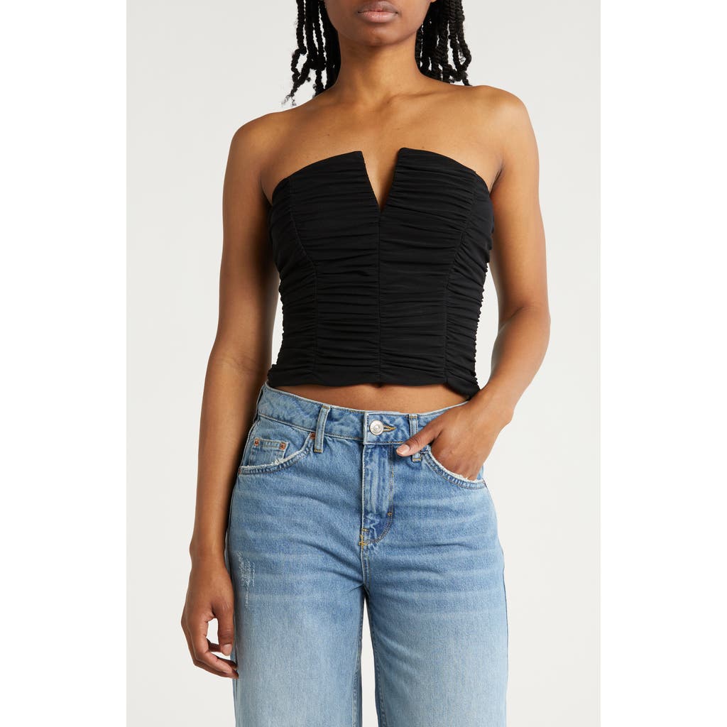 Shop Lulus Iconic Energy Ruched Mesh Tube Top In Black/black