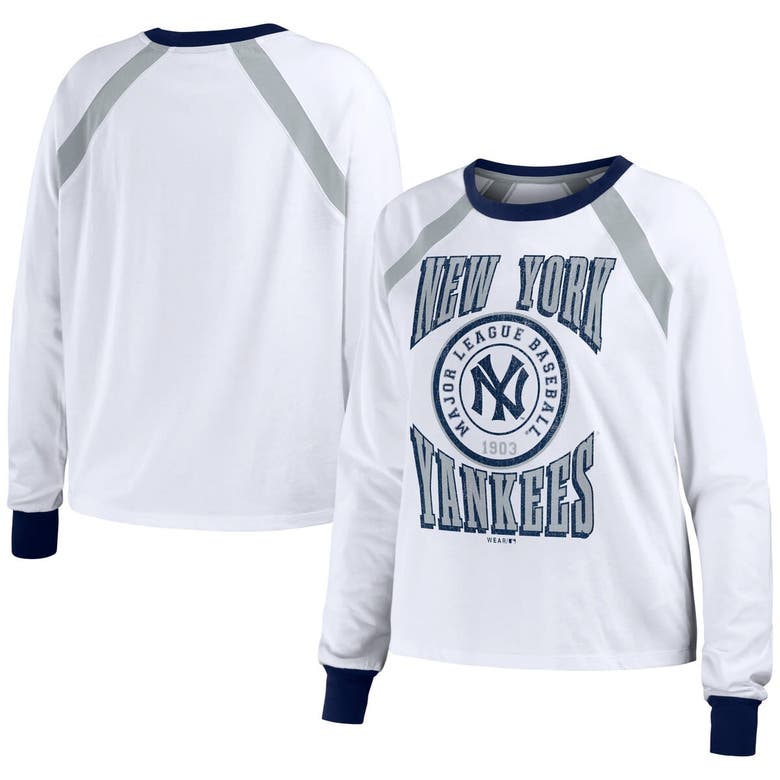 Wear By Erin Andrews White New York Yankees Raglan Long Sleeve T-shirt In White