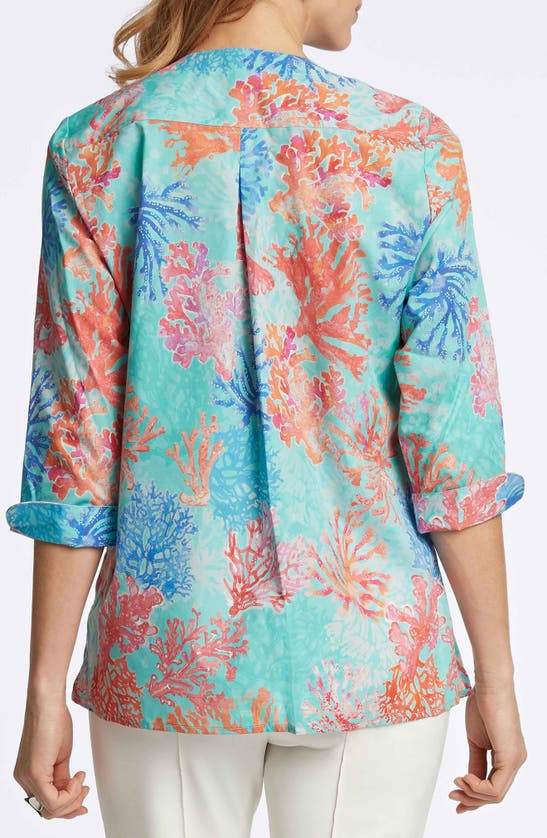 Shop Foxcroft Vena Coral Print Cotton Tunic In Blue Multi