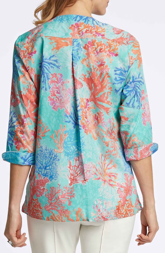 Foxcroft Vena Coral Print Cotton Tunic In Blue Multi